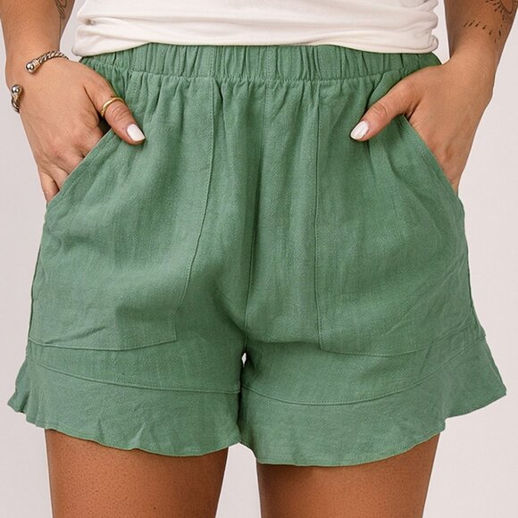 NWT Sage Green Shorts with Ruffle Hem - Picture 1 of 2